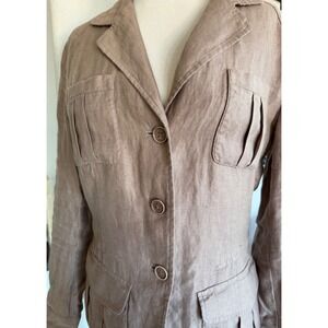Faconnable 100% Linen Blazer Womens 40 Tan Utility
Safari Jacket Minimalist Chic